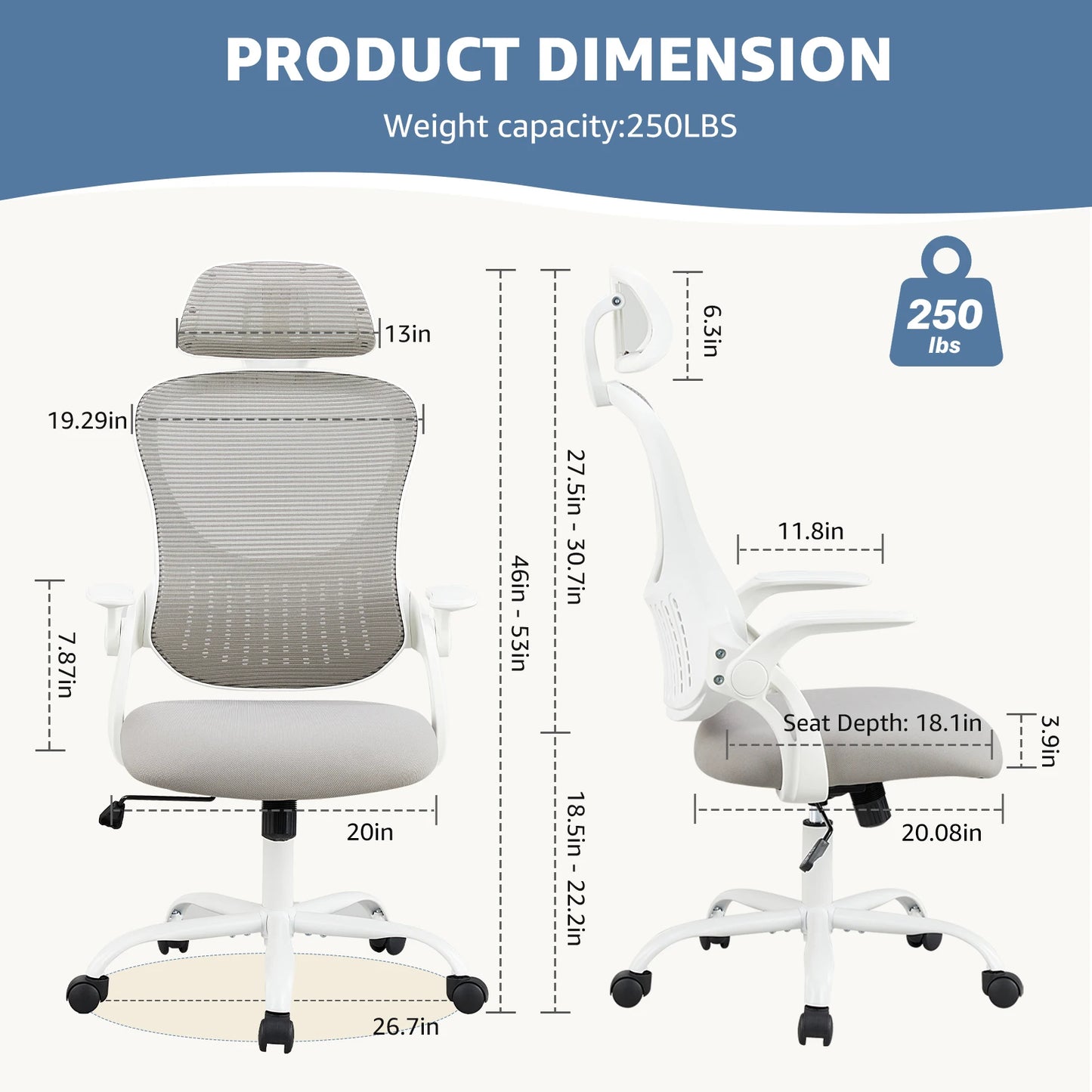 Mesh Ergonomic Office Desk Chair Flip-up Arms