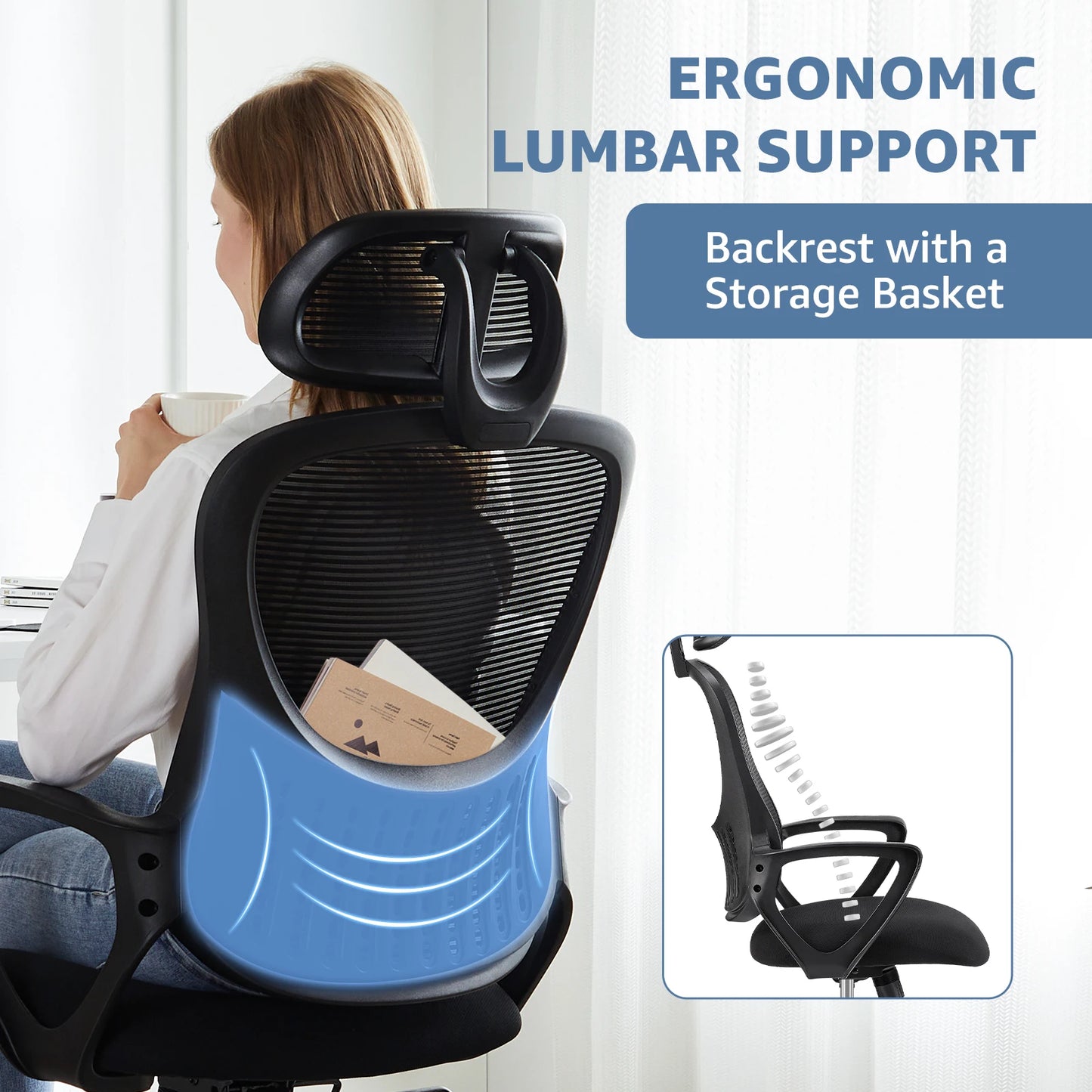 Ergonomic Mesh Fixed Armrest Office Chair