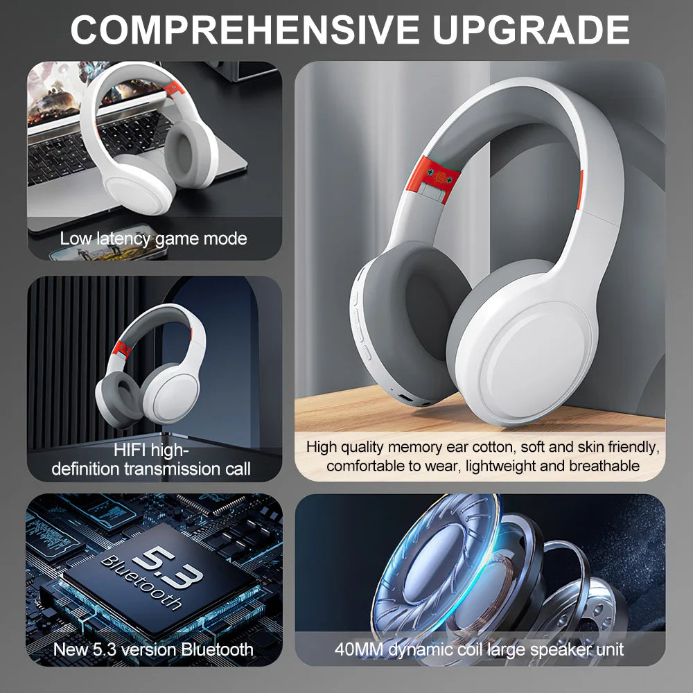 Wireless Bluetooth Headphones Noise Cancelling HIFI Stereo Sound Foldable Over Ear Headsets with Mic for IPhone Huawei XiaoMi