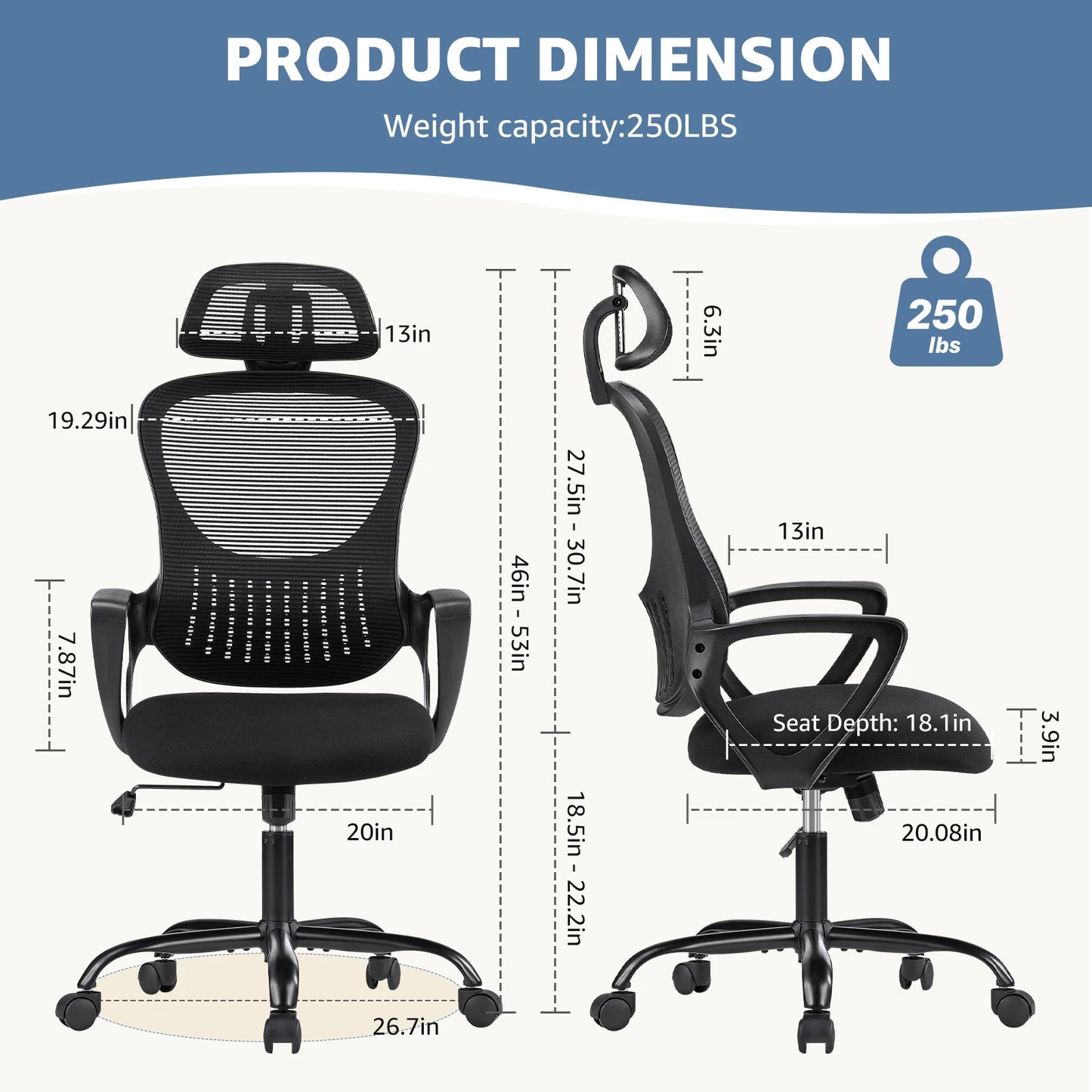 Ergonomic Mesh Fixed Armrest Office Chair